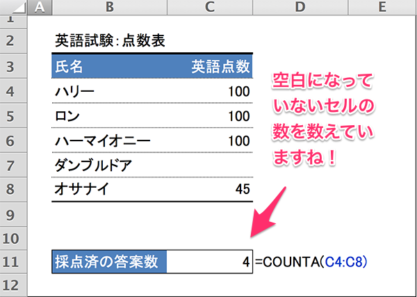 セルの数を数える 空白以外 Counta関数の使い方 おさとエクセル